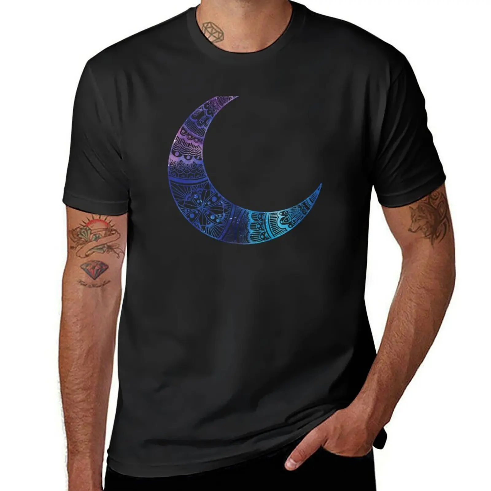 Moon Celestial Mandala Watercolor Purple Blue T-Shirt vintage new edition oversized funnys men t shirts