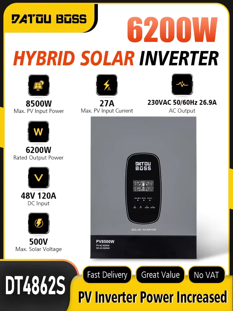 Datouboss 6200W 48V Solar-Wechselrichter 8500W PV-Eingang 120A MPPT-Controller 230VAC Reiner Sinus-Wechselrichter für Off-Grid-Anwendungen