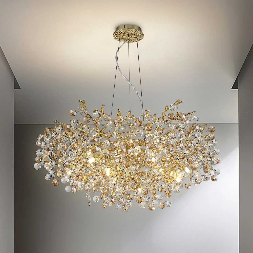 Plafonnier Led suspendu en cristal doré, design nordique, luminaire décoratif de plafond, idéal pour une Villa, un Restaurant ou une chambre à