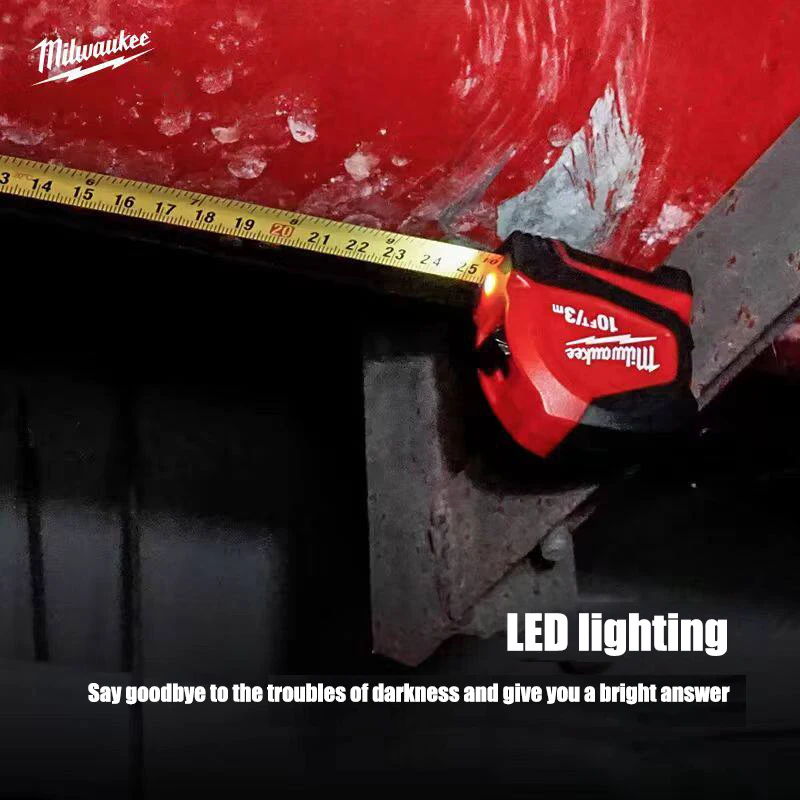 Cinta métrica LED Milwaukee métrica/imperial de 3m/10 pies, herramienta de medición resistente al desgaste con succión magnética 48-22-6602