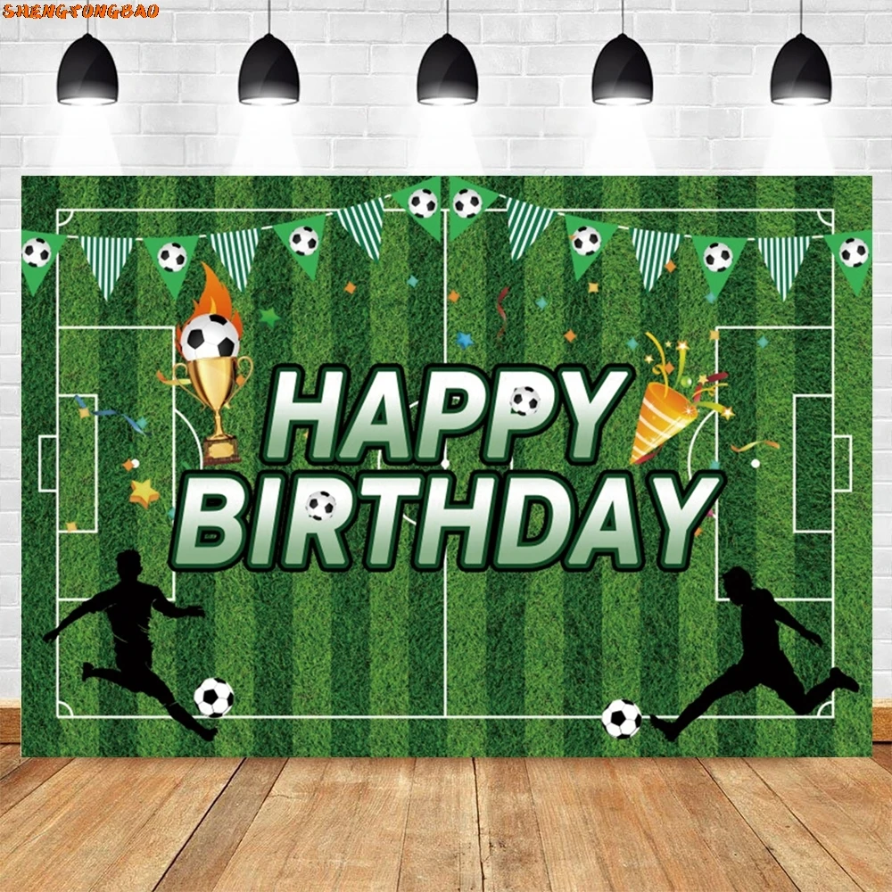 Football Photography Backdrop for Boy Birthday Party Decor Real Madrid Stadium Grassland Soccer Field Customize Photo Background