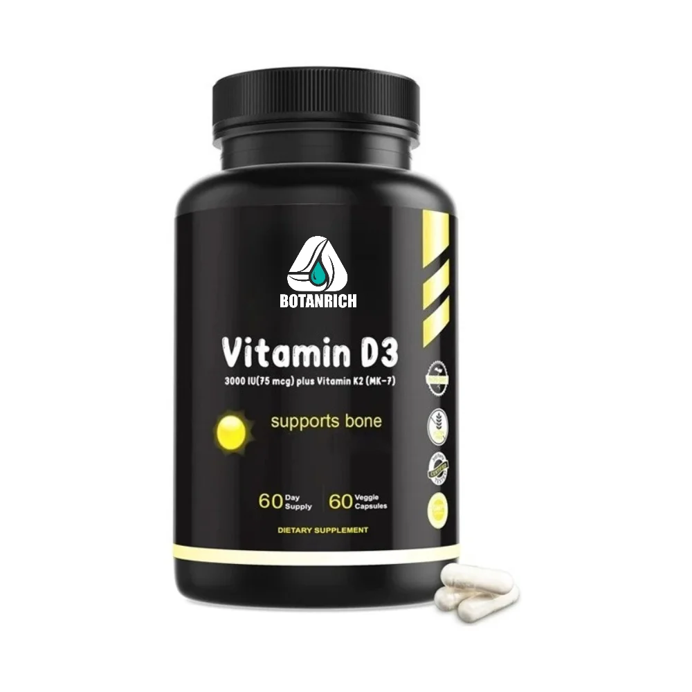 Vitamin D3 K2 3000 IU - Efficient Vitamin D Supplement Supports Healthy Bones and Immune Function, Gluten Free
