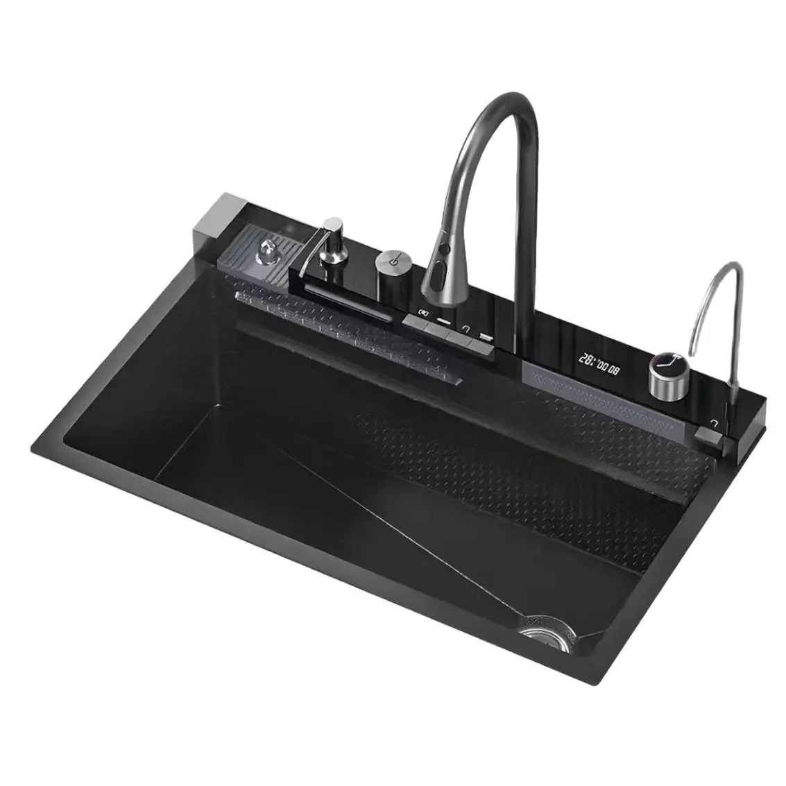 

Multifunctional Rainfall Faucet Single Bowl Kitchen Sink Waterfall 304 Stainless Steel Handmade Kitchen Sink