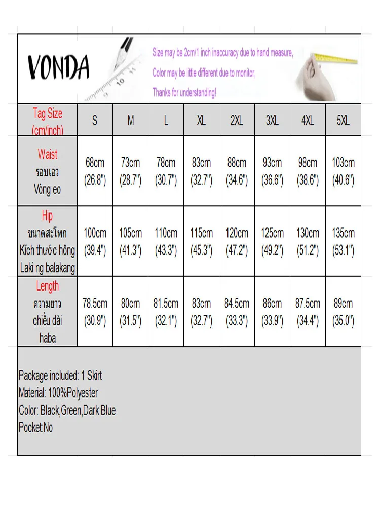 Plus Size 5XL VONDA Gonne eleganti in raso Donna Vita alta Bottoni pieghettati Asimmetrici Maxi Jupes Moda Solid Long Faldas Saia