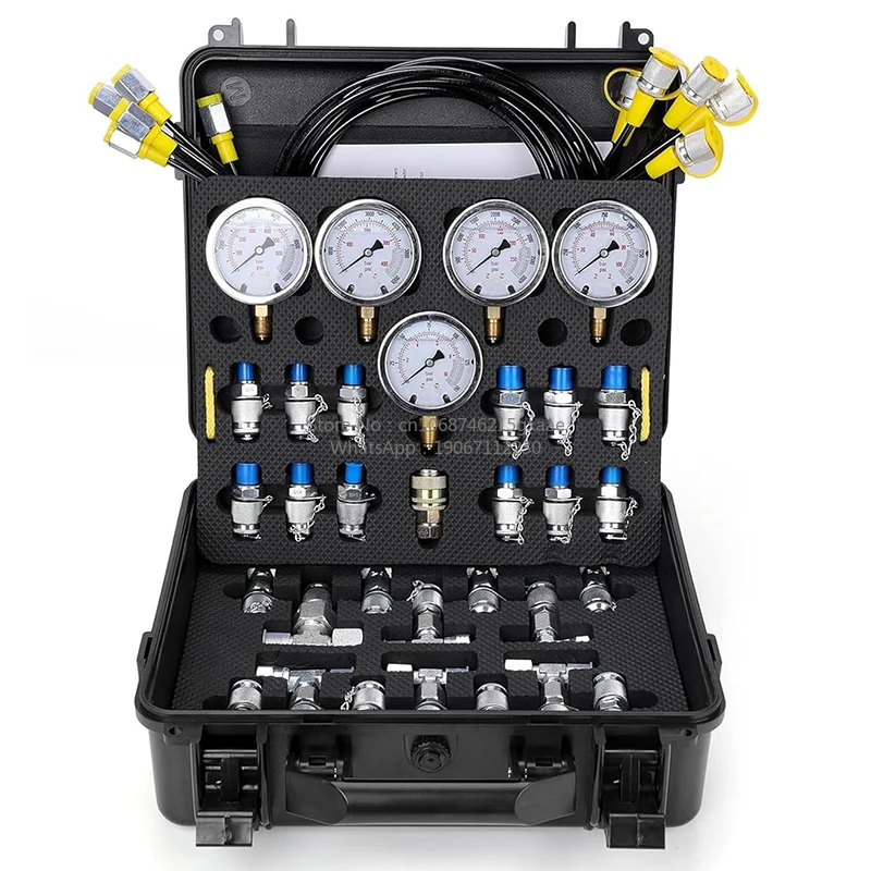 Hydraulic Pressure Test Kit for Excavator Construction Machinery with 5 Gauges 13 Test Couplings 14 Tee Connectors and 5
