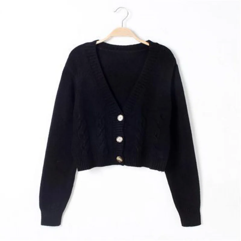 

Ultra-short high-waisted slim rubberflowersweaterfor women2025autumnnew stylesingle-breasted knitted cardigan twist small jacket