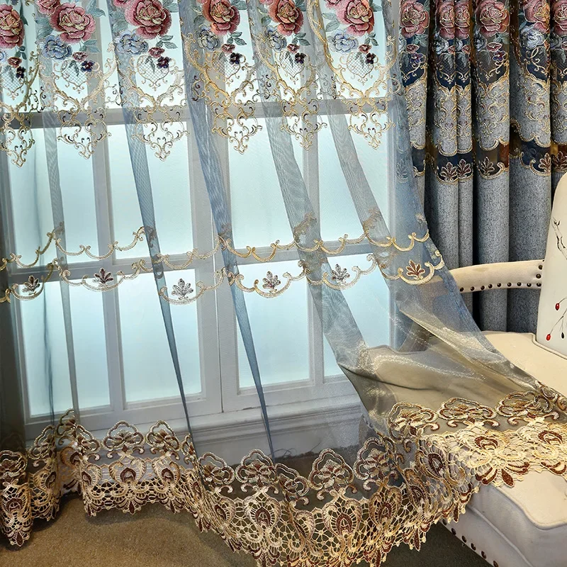 European Style Curtain Luxury Chenille Hollow Embroidered Curtains Luxury Villa Living Room Dining Room