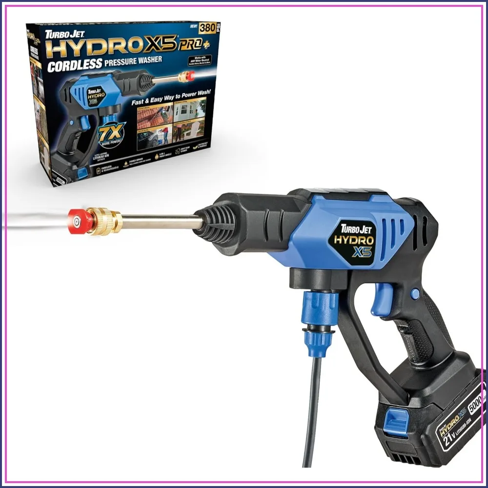 

Cordless Pressure Washer 380 PSI, 21V 5000mAh Battery, Dual Water Source, Portable for Cars Patios Bikes