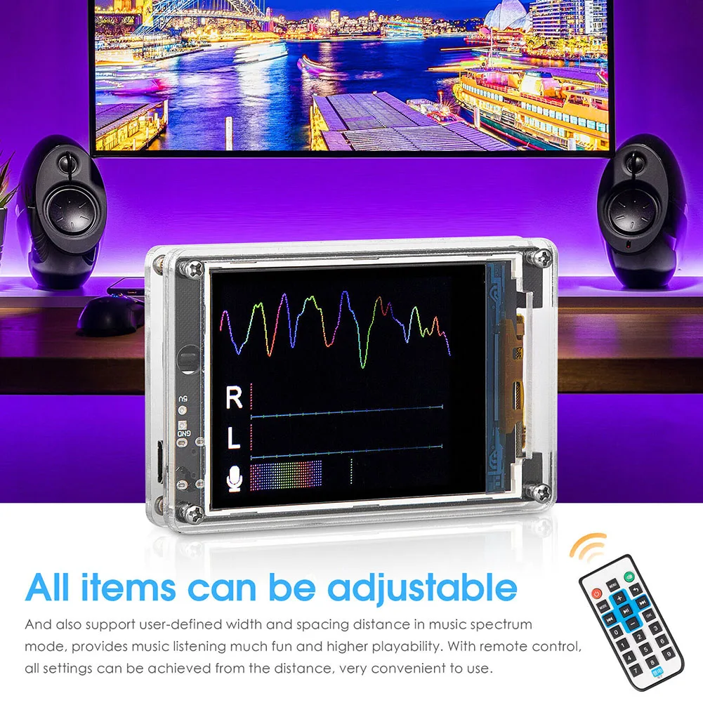 Dynamic Audio Visualizer Clock Adjustable Brightness 73*14*48mm 2.87*0.55*1.88in LCD Clock 32-bit High-speed Processor