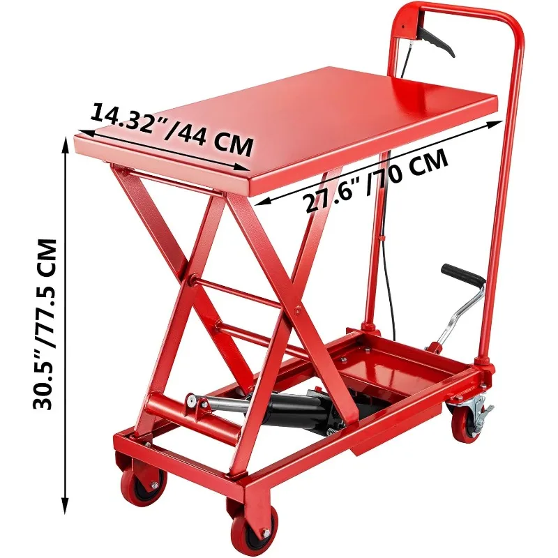 Hydraulic Scissor 500LBS Capacity,  Manual Scissor Lift Table w/ 4 Wheels and Foot Pump,home.