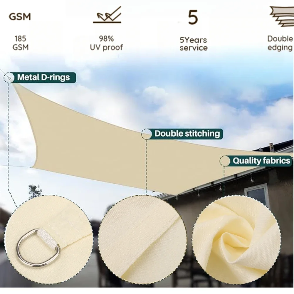 6M/5M/4M/Waterproof Shade Sail with Install Hardware Kit Outdoor Garden Patio 95% Block Canopy Pool Canopy Camp Tent