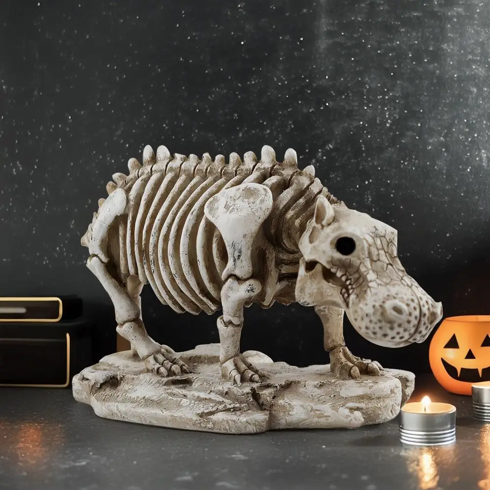 

Resin Hippo Shape Skeletons Figurines Small Simulation Skeleton Hippo Statue Realistic Decorative Animal Sculpture Centerpiece