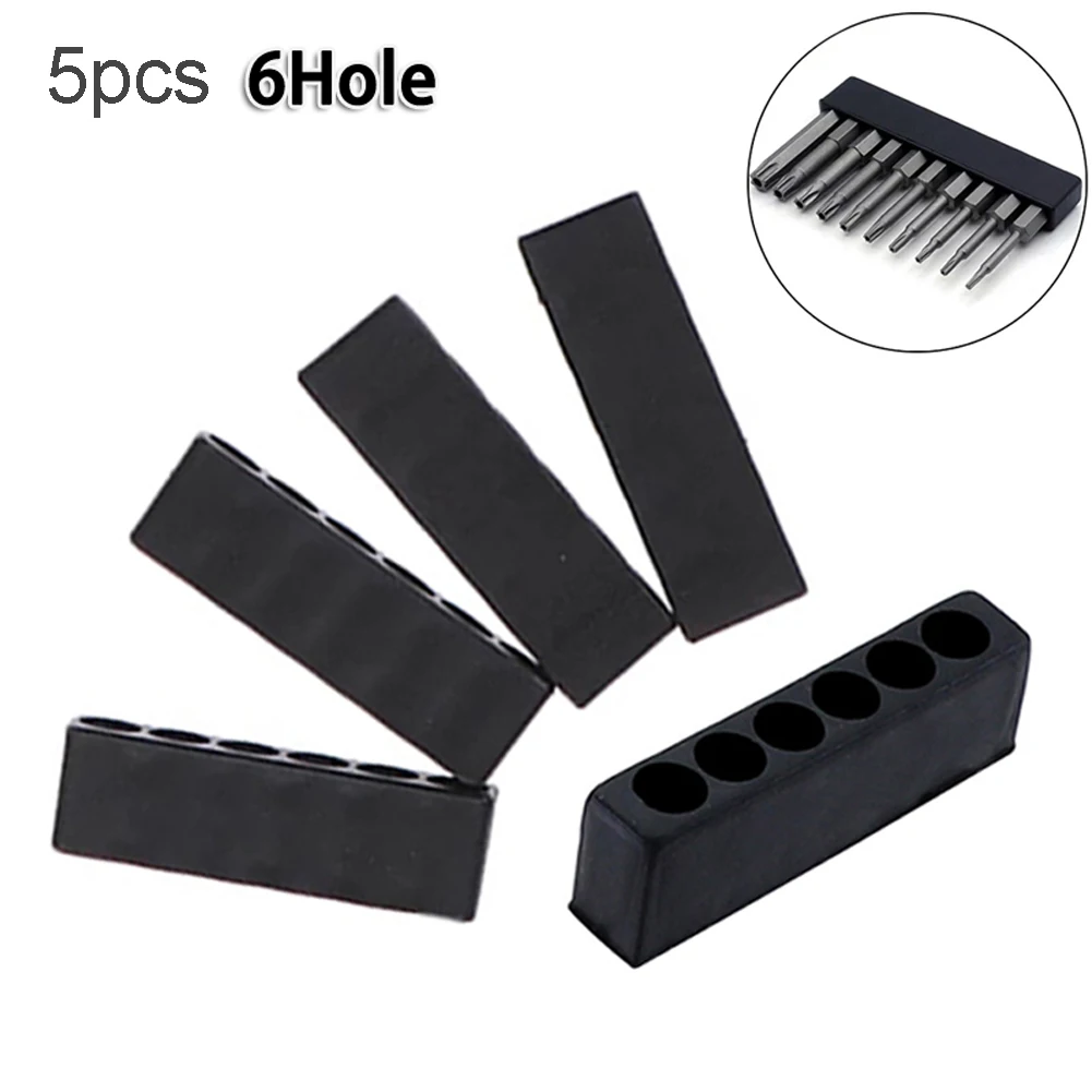 5Pcs Screwdriver Bit Holder 6 Hole 1/4'' Hex Shank Drill Bit Plastic Storage Box Organizer For Manual Tools Storing Supplies