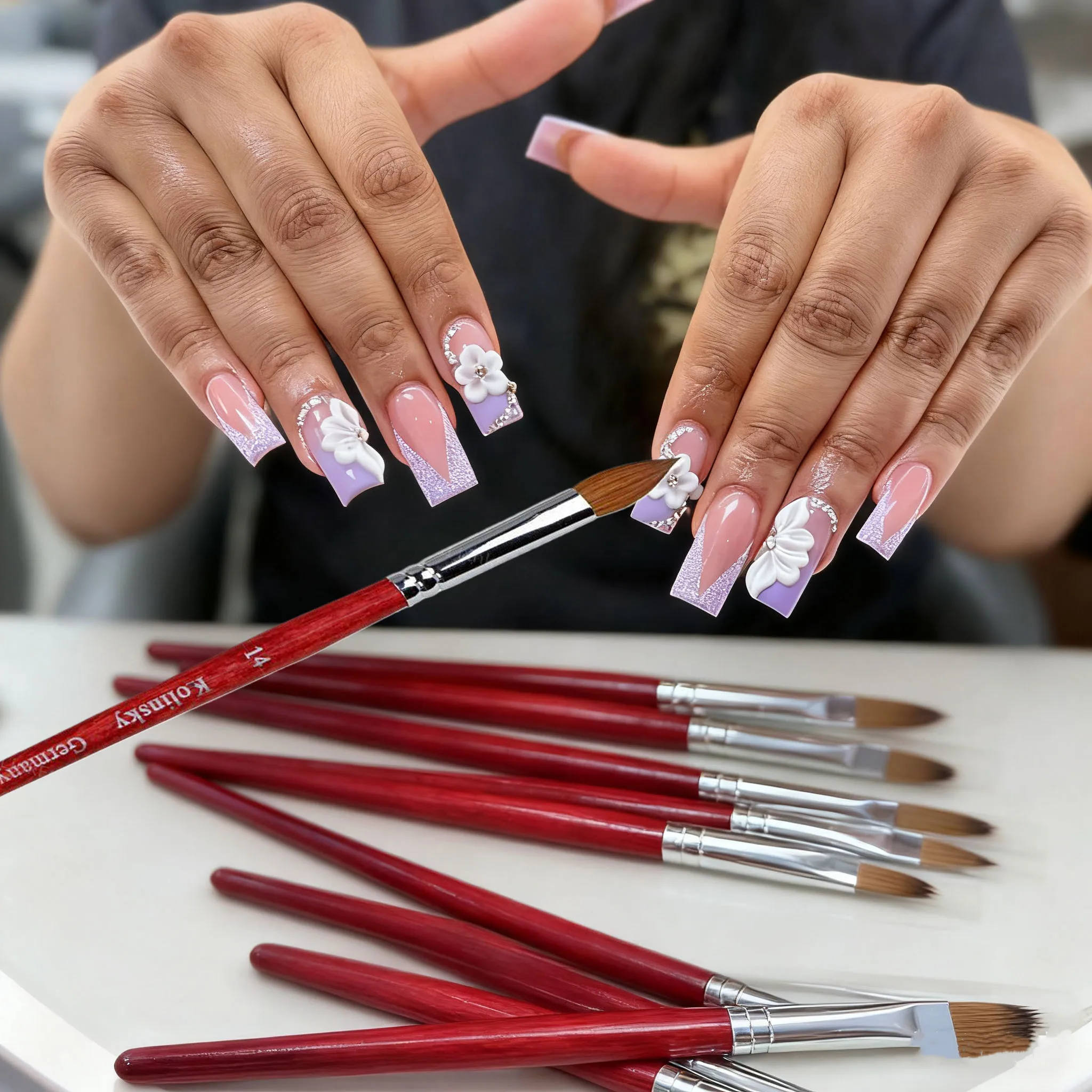 6 قطعة/المجموعة قسط منحوتة مسمار فرش الاكريليك/الأشعة فوق البنفسجية هلام تلميع الرسم والتدرج تصميم مسمار القلم مقابض مريحة شعيرات الأظافر