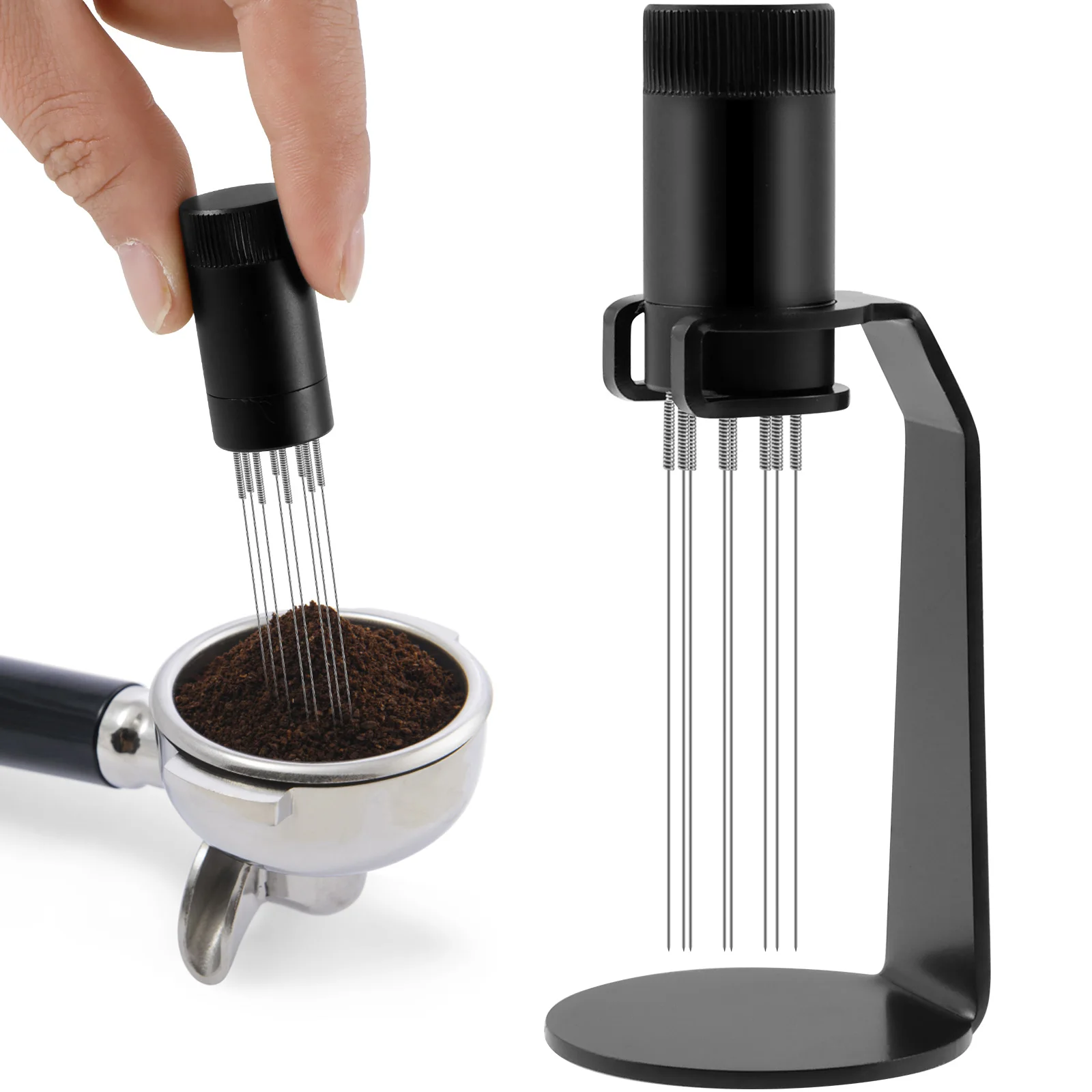 2Pcs Portable Coffee Distributor Needle Ergonomic Espresso Distribution Tool with Stand Rustproof Coffee Distributor Stirrer