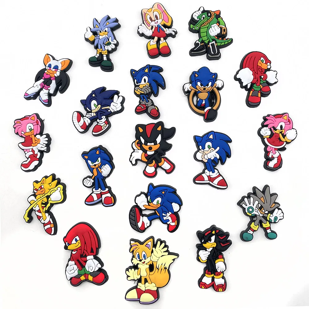 1Pcs Anime Character Shoe Sonic Charms Accessories Shoe Buckle Decoration for Kids Croc Jibz Shoes Party Presents