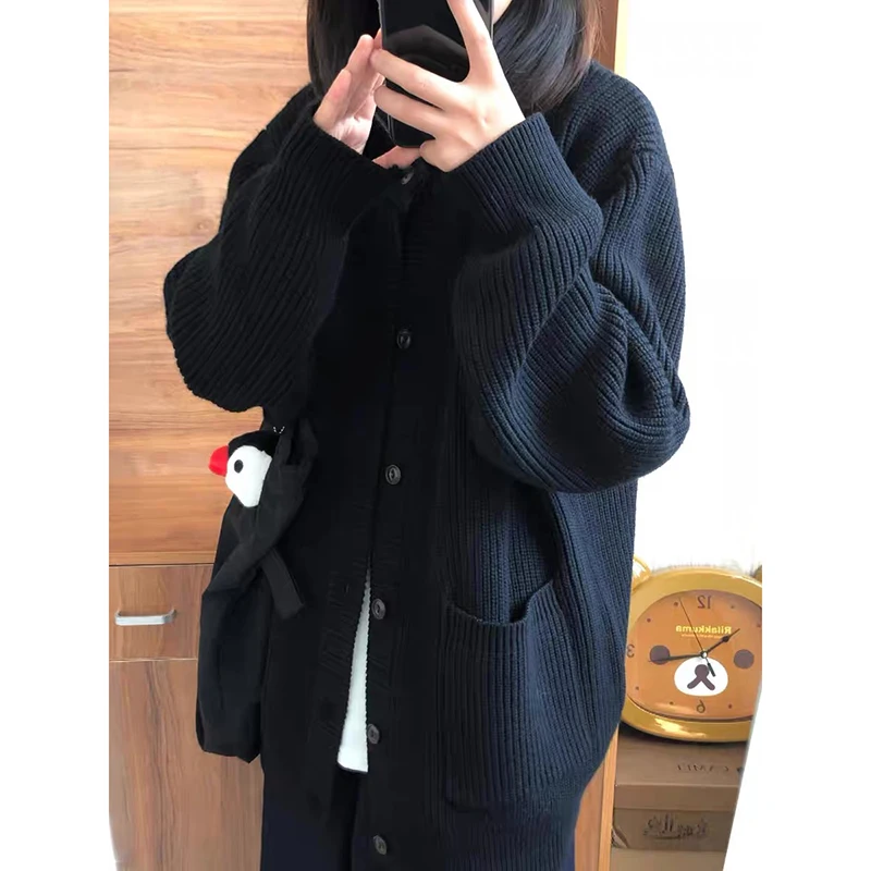 YIBASHU hiver femmes Goth à manches longues pull Baddie Goblin Core tricots surdimensionné académique Cardigan pull Shoujo Harajuku