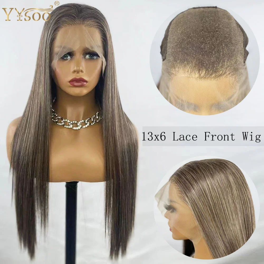 

YYsoo 103/4/30 Long Silky Straight Mixed Hair 13x6 Futura Synthetic Lace Front Wigs For Black Women Deep Part Glueless Lace Wig