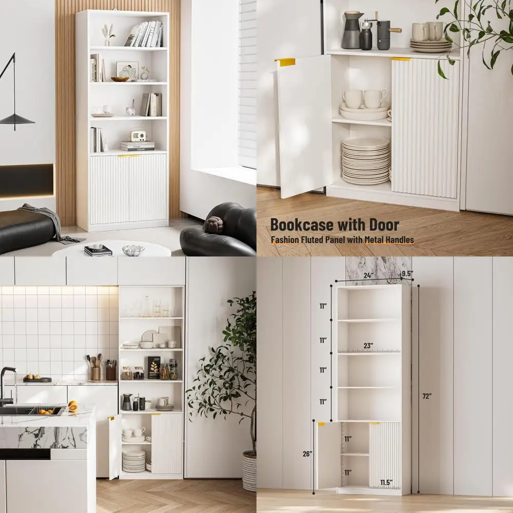 72-Inch Tall Standing Bookshelf with 7-Tier Shelves and Cabinet Storage