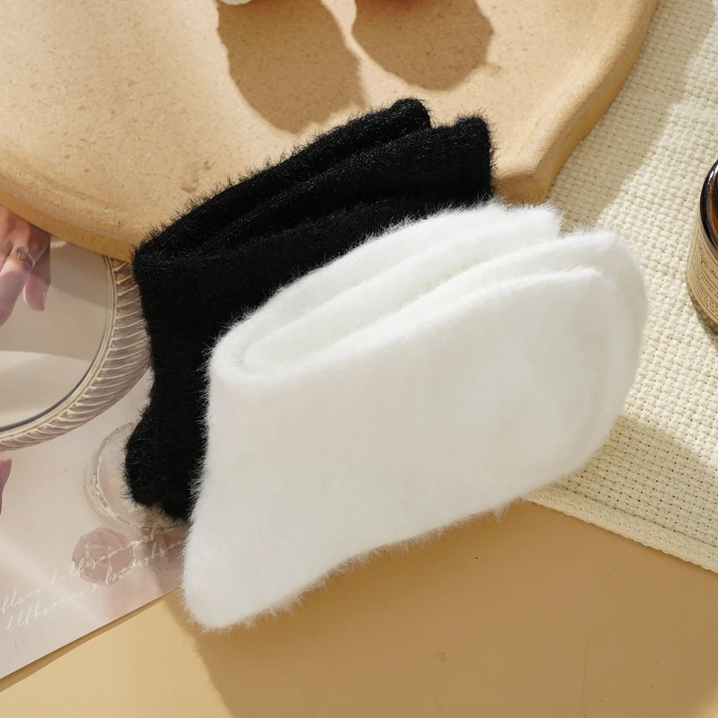 Women Winter Warm Fluffy Socks Love Solid Color Fuzzy Socks Female White Thick Home Floor Sleep Socks