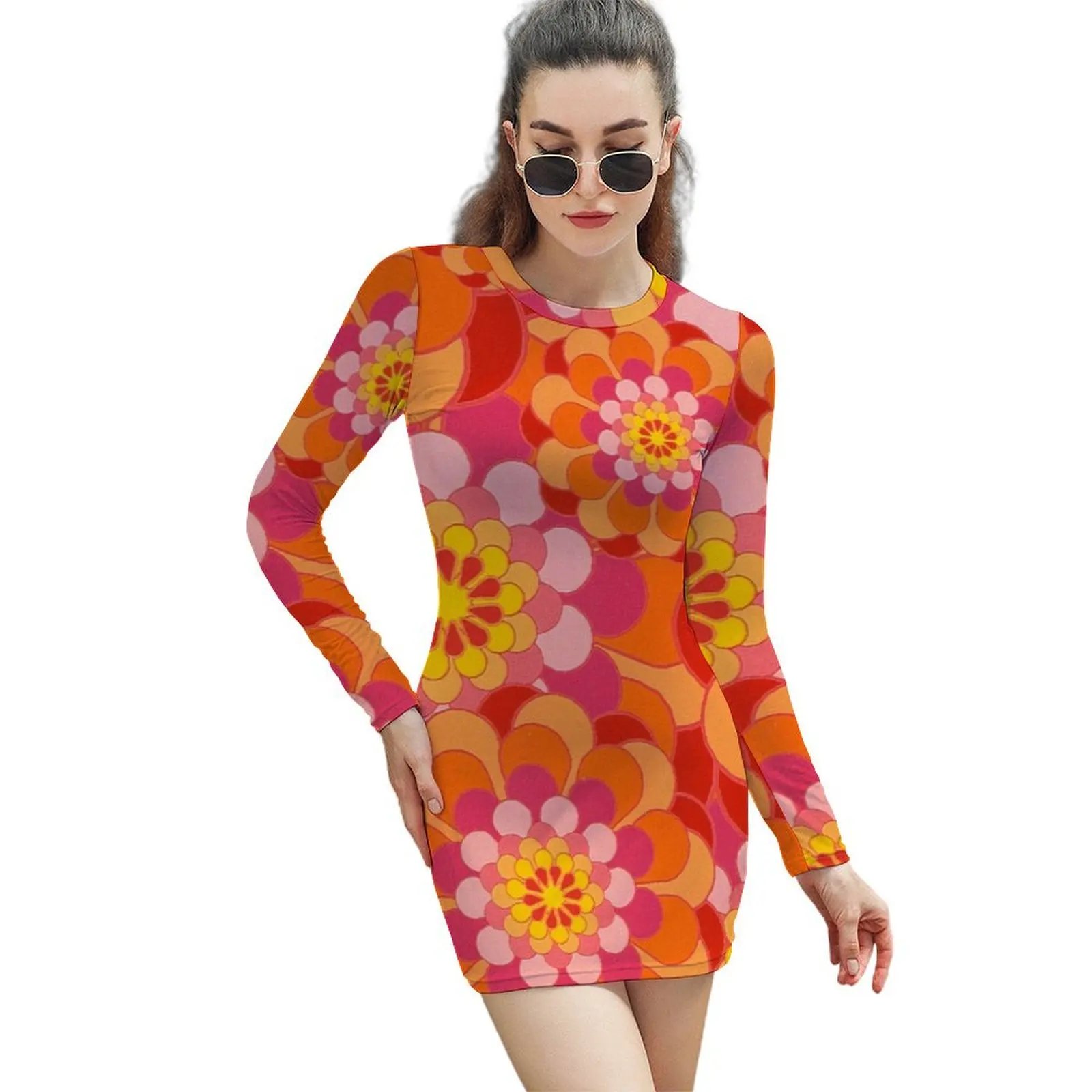 

60s Flower Power - Yeah Baby! Long-Sleeved Sheath Dress luxury evening dresses 2024 dresses with long sleeves