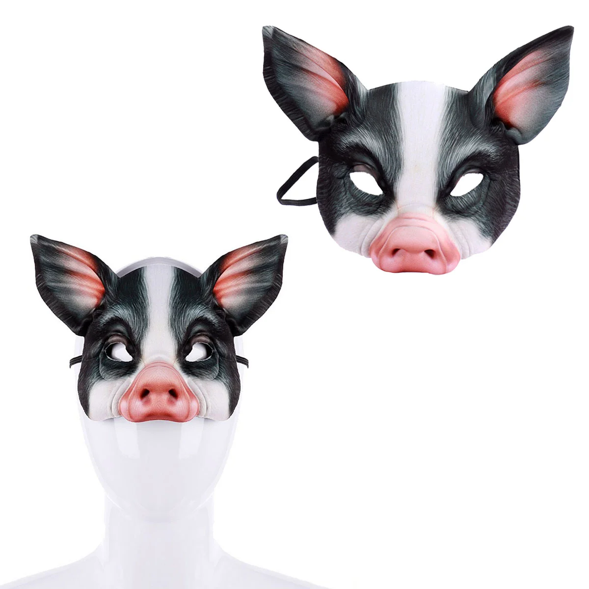 Halloween Costumes for Adults Pig Mask Half Face Ball Animal Dress Black Party Masquerade Child