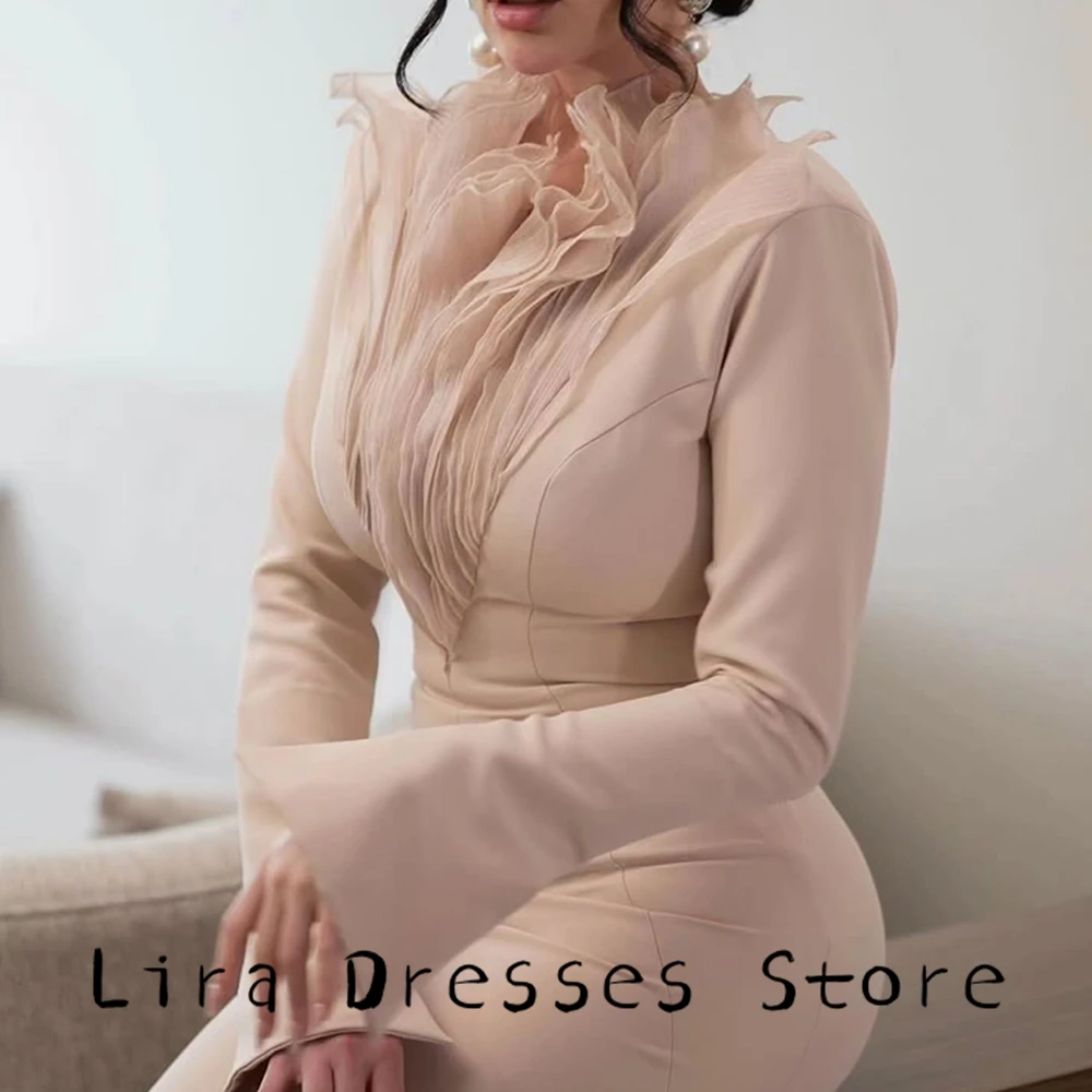 Mermaid V-Neck Long Sleeves Evening Dress Customized High Quality Jersey Celebrity Gowns Classic Side Fork Homecoming Dress - view 2