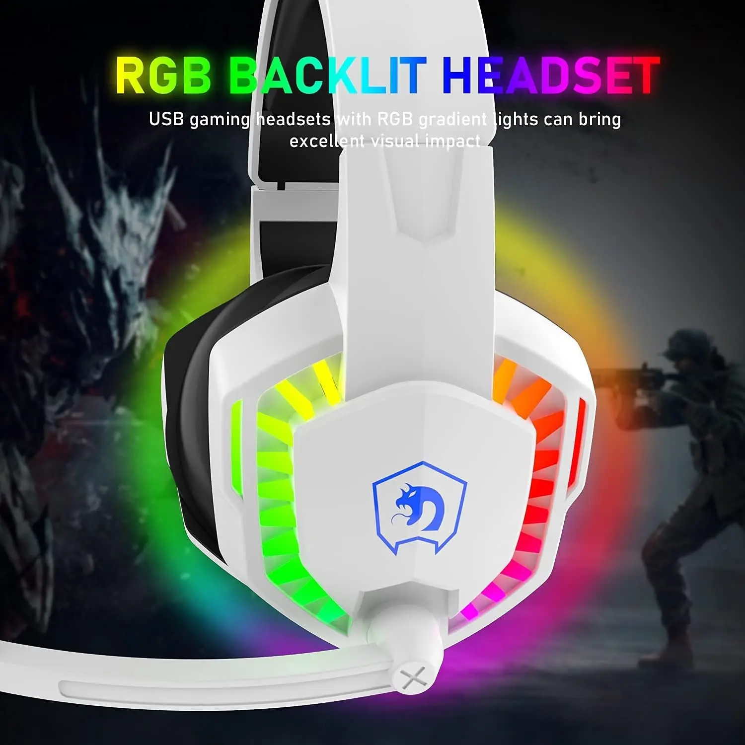 Wired Gaming Headset RGB Backlight Retractable Noise Isolating Microphone Stereo Sound Deep Bass Memory Foam Earmuff Headphone