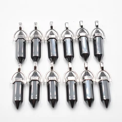 Wholesale 12 24 50pcs/lot natural Hematite Stone pillar shape point Chakra charms pendant for jewelry making free shipping