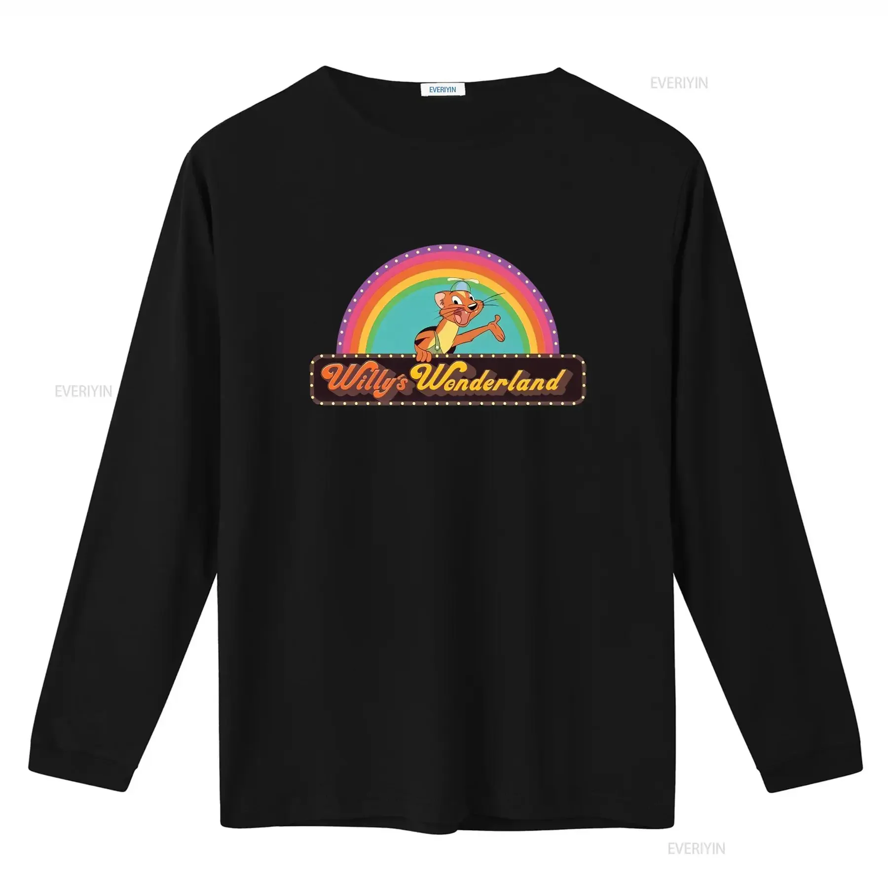 Willy's Wonderland Cartoon Cat Rainbow Print T Shirt For  vintage Washed streetwear homme Versatile Stylish Slightly Unisex