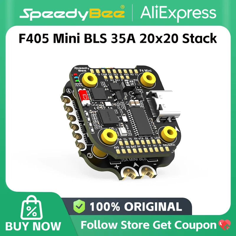 SpeedyBee F405 Mini Stack Flight Controller FC BLS 35A V2 3-6S 20x20 4-in-1 ESC Dual BECs for RC FPV Racing Drone