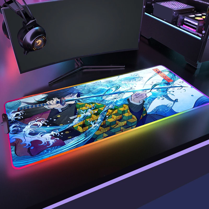 Mauspad Dämonen töter RGB Gamer Deskmat Hintergrund beleuchtung Gummi Maus matte PC Gaming Zubehör Mausepad Tastatur Schrank Mouse pad 90x40 Ansicht 3