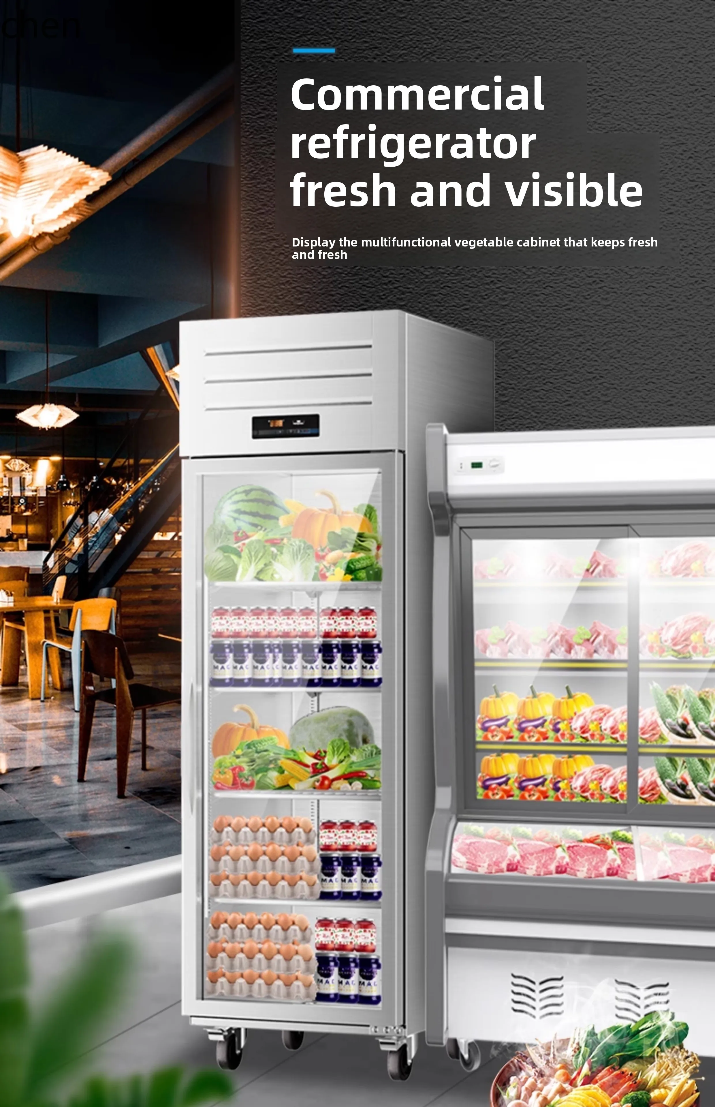 ZS خزانة عرض باب زجاجي الفريزر خزانة عرض المشروبات خزانة الطلب الخضار والفواكه الثلاجة الطازجة