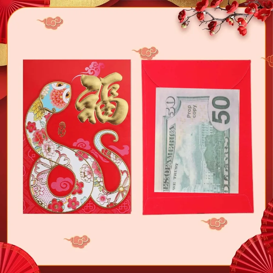 36 قطعة المظاريف الحمراء الصينية 2025 المغلفات الحمراء القصيرة الاحتفالية لور الصينية السنة الجديدة الذهب تنقش أنماط Ske محظوظ #4