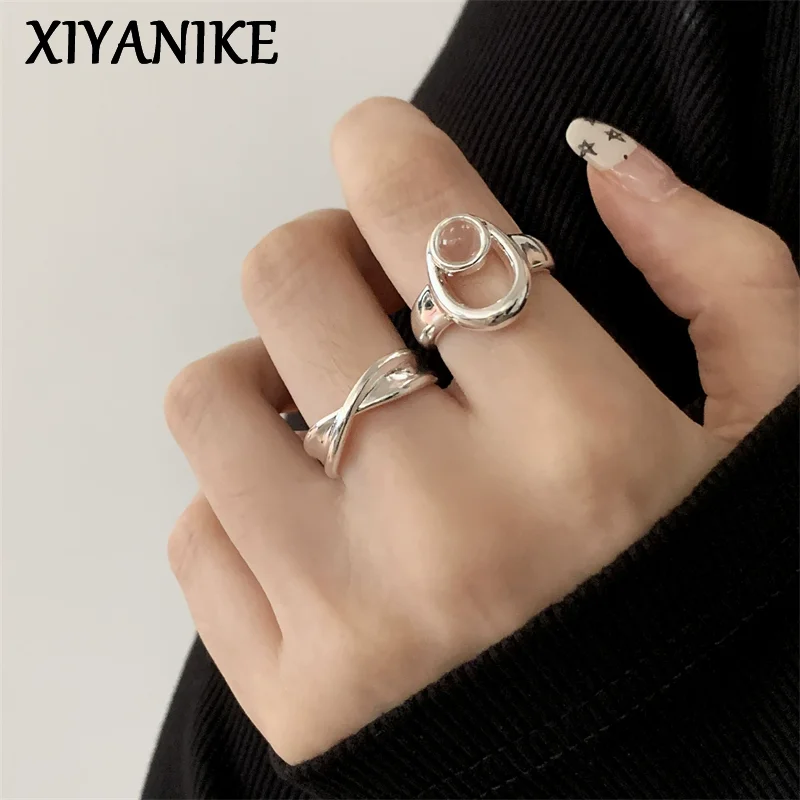 

XIYANIK Korean Style Oval Hollow Adjustable Opening Rings For Women Girl Fashion New Jewelry Gift Party Daily Wholesale anillos