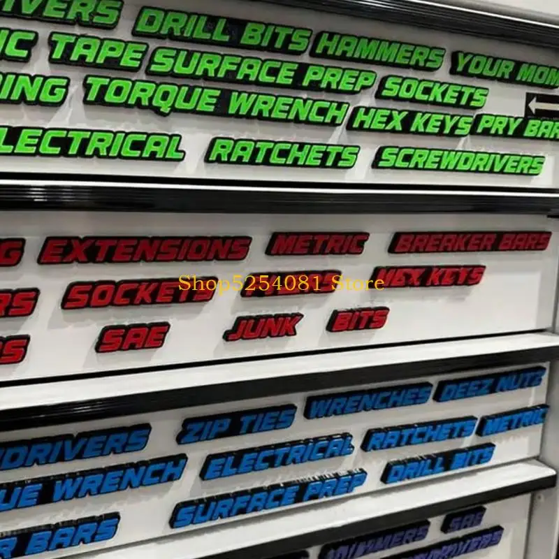 AXYC 3D Printed Tool Labels Adhesive Polylactic Acid Drawer Labels for Tool Box Storage, Garage Organization, and Repair Work