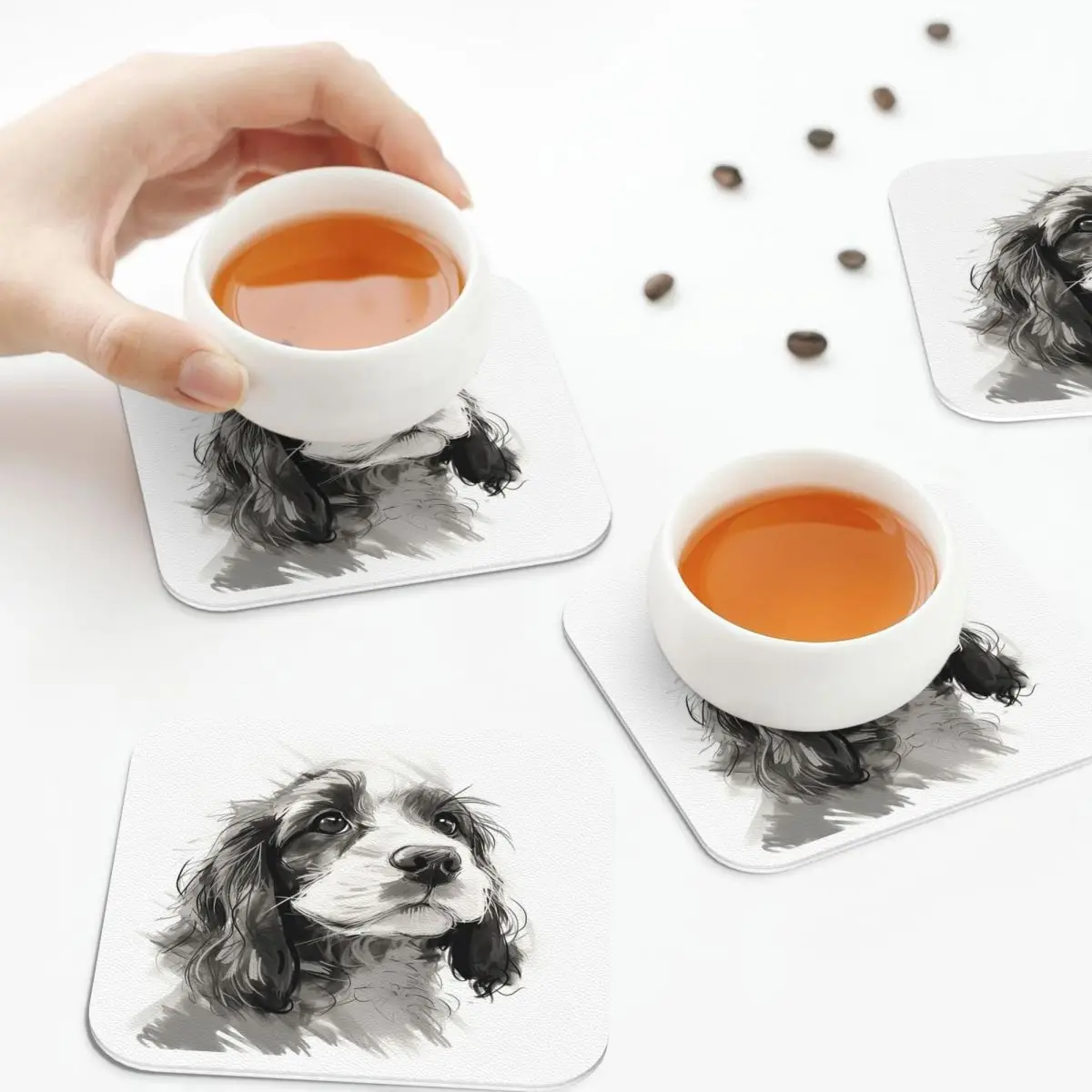 

Кокер-спаниель, щенок, кухонные подставки с сахарным покрытием, кухонные салфетки, изоляционные кофейные коврики, посуда, подушечки, набор из 4 шт.