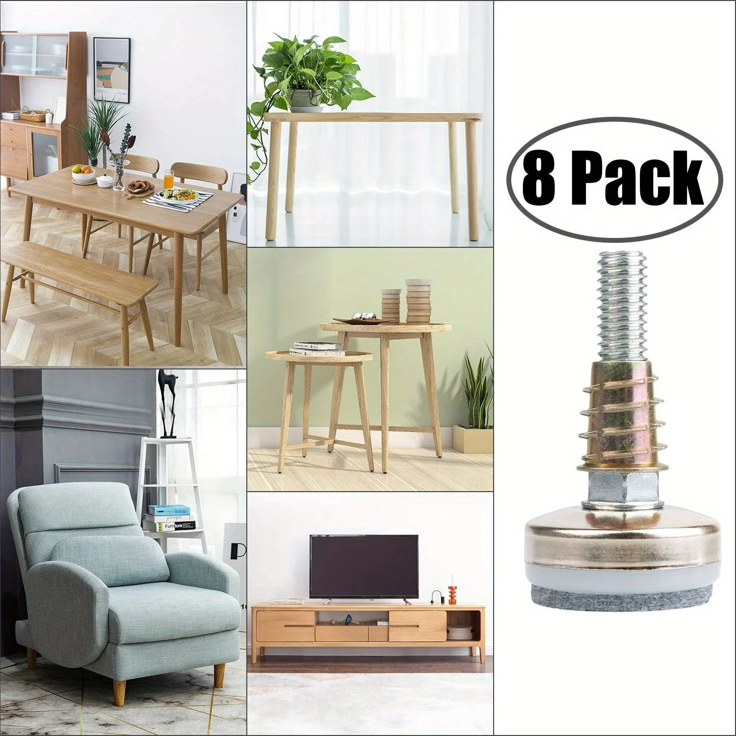 Pieds de Meubles Réglables, 8 Pièces, Support de 1320lb, Kit d'Écrou en T, Filetage 3/8-16