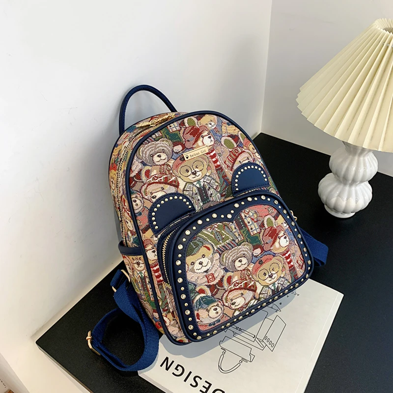 Luxury Women Backpack Designer Cartoon Bear Cute High Quality Leather Fashion School Bags Multifunction Large Capacity Backpacks