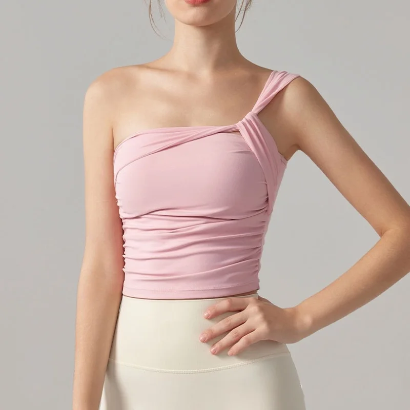 One-shoulder Yoga Bra Women's Shock-proof High-intensity Sports Underwear Fixed Cup Running Fitness Vest Yoga Clothing Top Suit