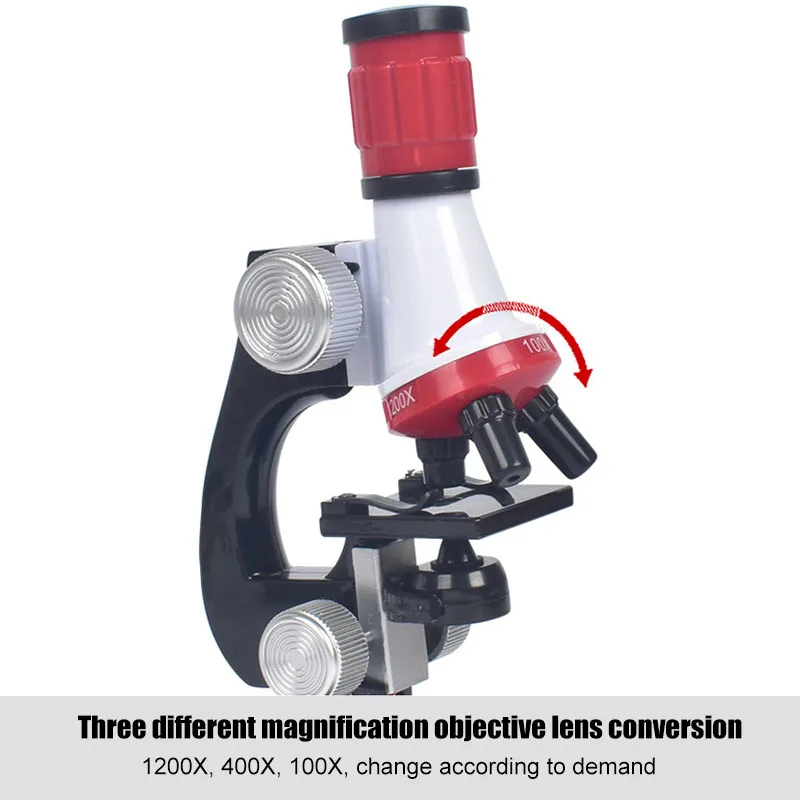 Microscope Kit Lab LED 100/400/1200X Home School Educational Toy Gift Refined Biological Microscope For Kid Child