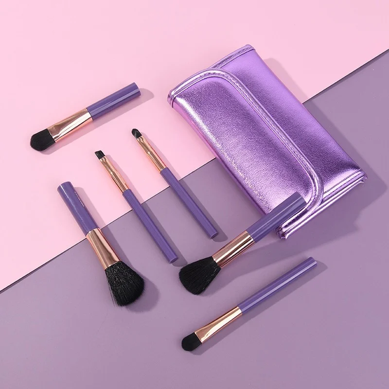 

6pcs Purple Mini Protable Makeup Brushes With Bag EyeShadow Foundation Powder Blush Eyeliner Eyelash Beauty Make Up Tools Set