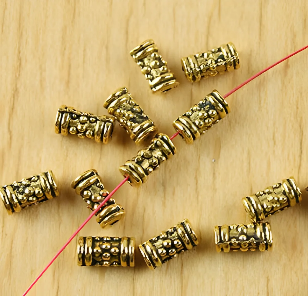 

80pcs 8*4mm Alloy matel antiqued gold studded columniform beads HWH1844