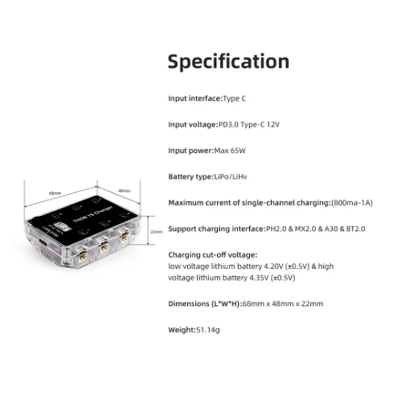 

N11R 1S Charger V2 6 Port Max 65W For PH2.0 MX2.0 A30 BT2.0 Plug 4.2V 4.35V LIHV 1S Lipo Battery