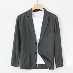 70% Linen 30% Cotton Breathable Men's Blazer Suit Jacket For Men Black Coat For Summer Business Lightweight Male Clothes 2024