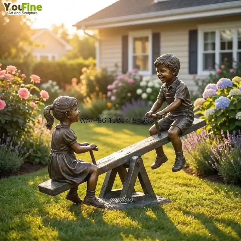 Wmwmnu for YouFine Custom Bronze Seesaw Children Sculpture Outdoor Garden Playground Art Decor Fun Statue