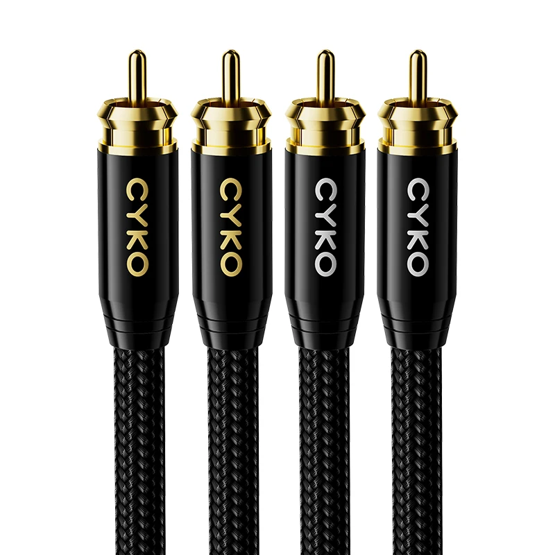 CYKO HIFI 1 زوج ستيريو 6N OFC عالية الأداء قسط 2RCA إلى 2RCA كابل الصوت لمكبر الصوت DVD