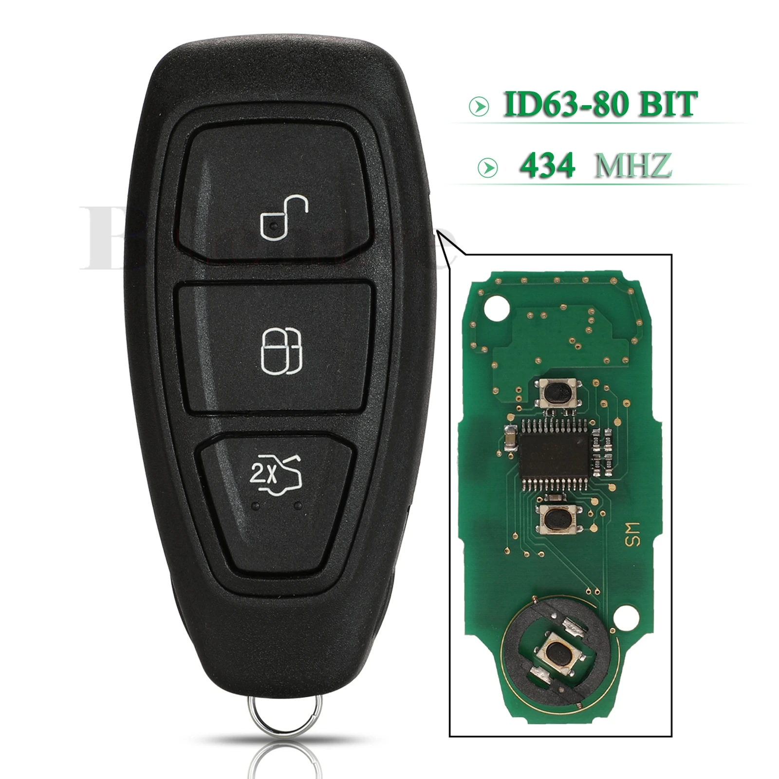 

jingyuqin 3 Buttons 434Mhz Id63-80 Bit Smart Remote Car Key Fob For Ford Focus C-Max Mondeo Kuga Fiesta B-Max 2010-2019