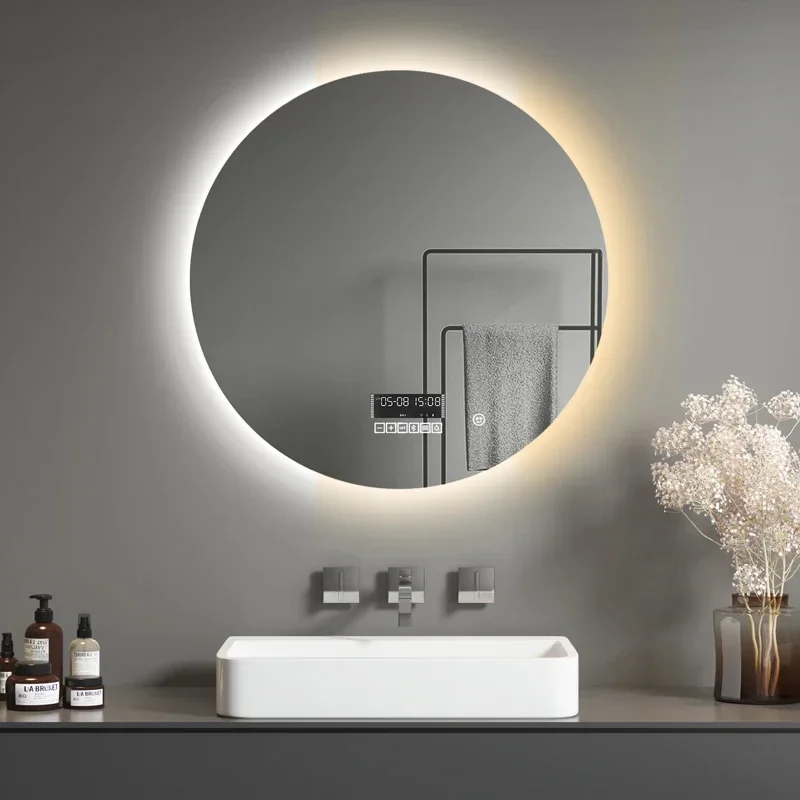 

40/50/60CM Round Smart Hotel Bedroom Defogging LED Bathroom Mirror Decorative Mirror 3 Color Adjustable Backlight With