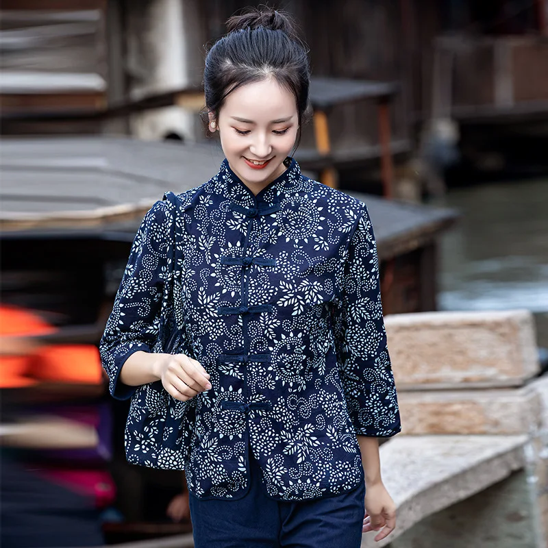 

Traditional Chinese Ethnic Style Cheongsam Tops Pants Women Cotton Print Hanfu Qipao Jackets Blouse Tang Suit Shirts Coat Sets